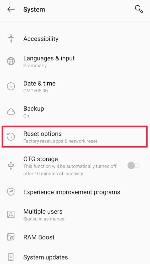 Cliquez sur "Réinitialiser les options"