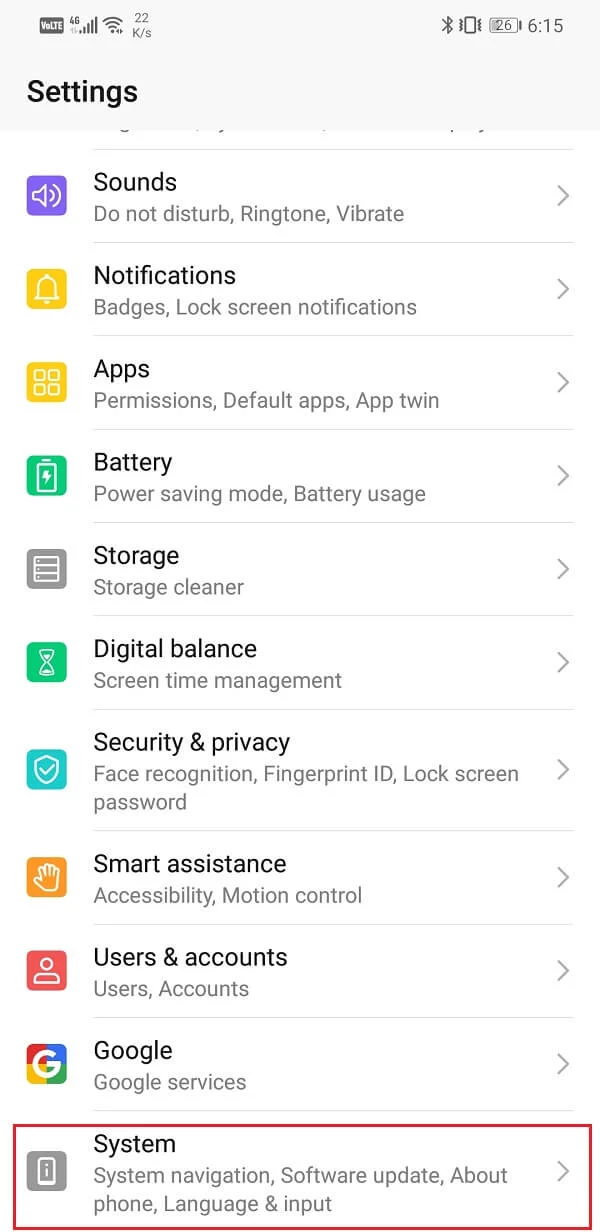 Ouvrez Paramètres et sélectionnez l'option Système