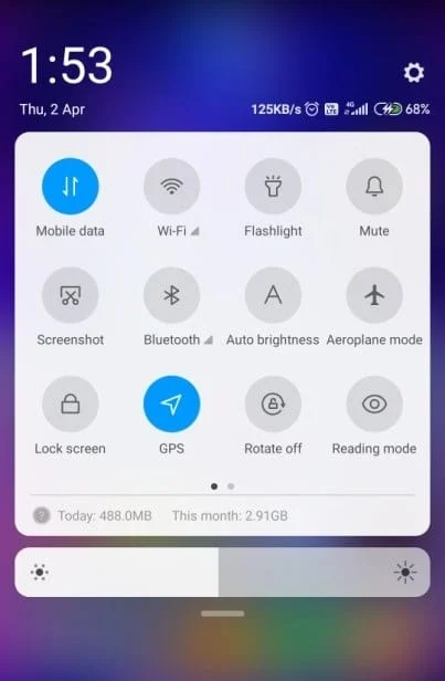 Activer le GPS à partir d'un accès rapide
