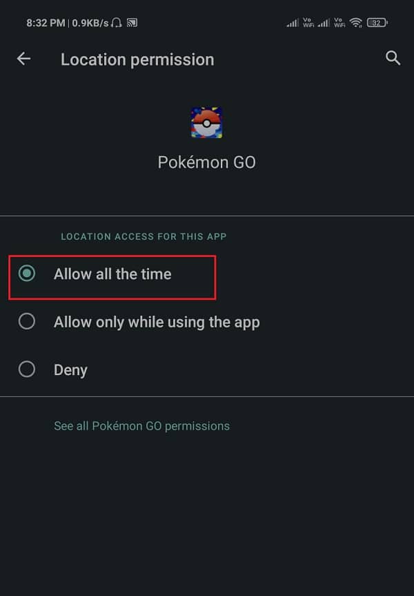 Assurez-vous que l'emplacement est défini sur Autoriser | Correction du signal GPS Pokemon Go introuvable
