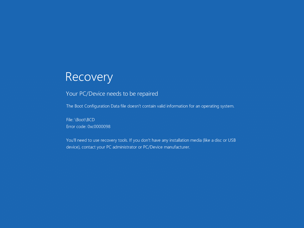 Corriger le fichier de données de configuration de démarrage ne contient pas d'informations valides