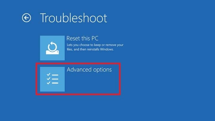 Sélectionnez Options avancées. | Correctif : le fichier de données de configuration de démarrage ne contient pas d'informations valides