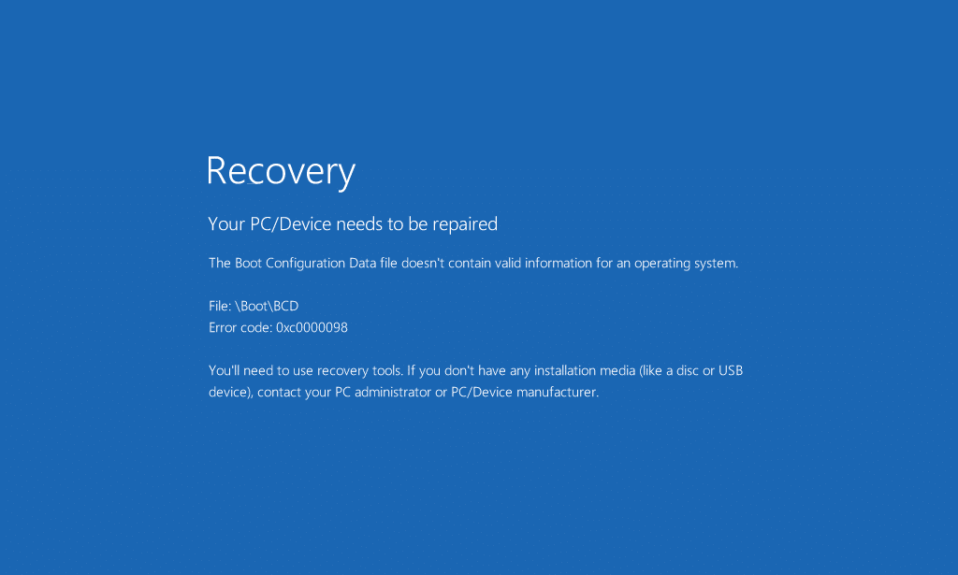 Corriger le fichier de données de configuration de démarrage ne contient pas d'informations valides