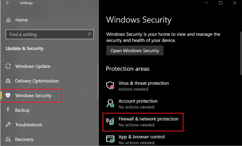 Maintenant, sous l'option Zones de protection, cliquez sur Pare-feu réseau et protection