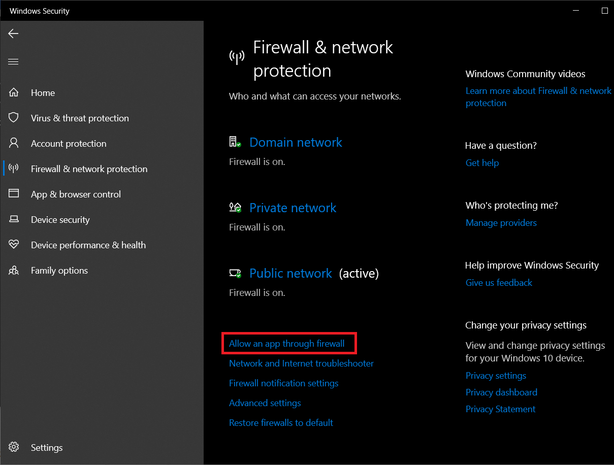 Cliquez sur le lien hypertexte Autoriser une application via le pare-feu | Comment réparer Discord RTC ne se connectant pas à une erreur de route ?