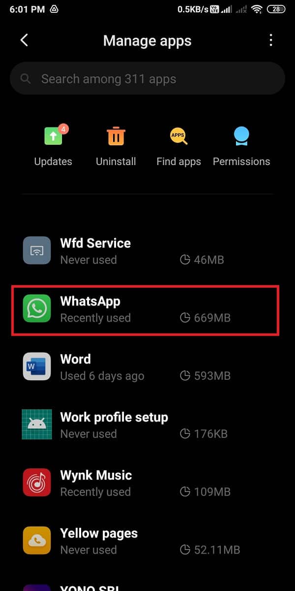 Accédez à WhatsApp dans la liste des applications. | Correction des images Whatsapp ne s'affichant pas dans la galerie