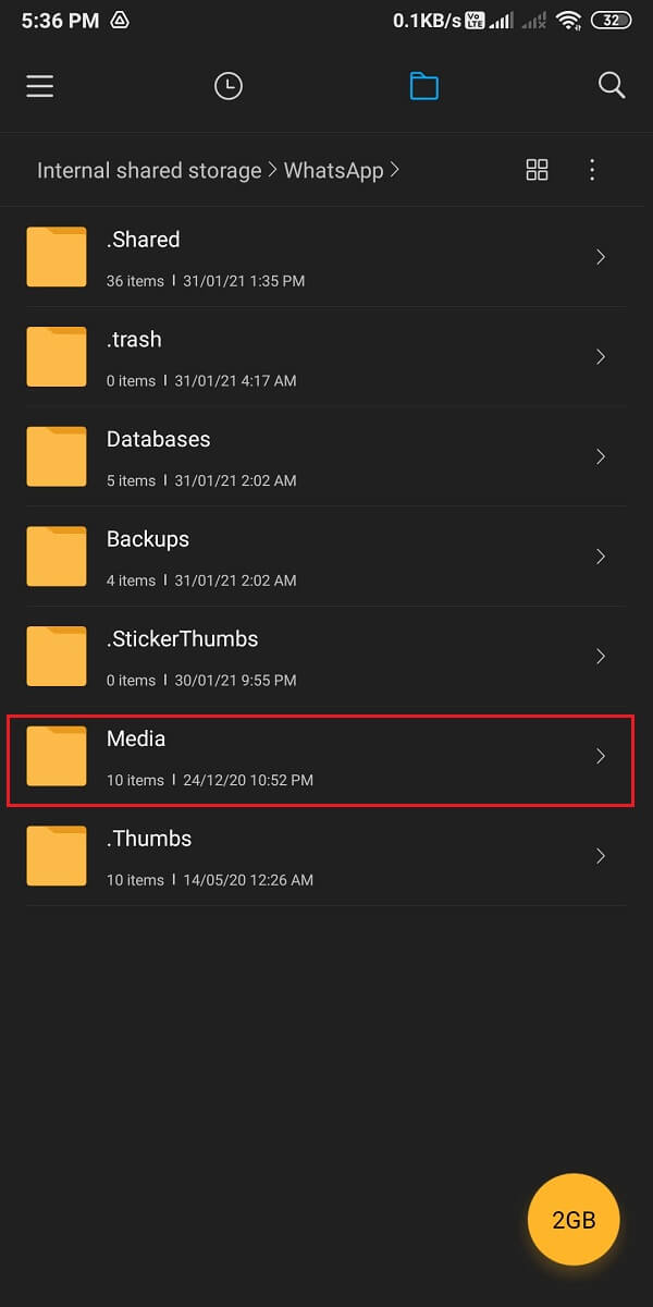 Appuyez sur le dossier Média.