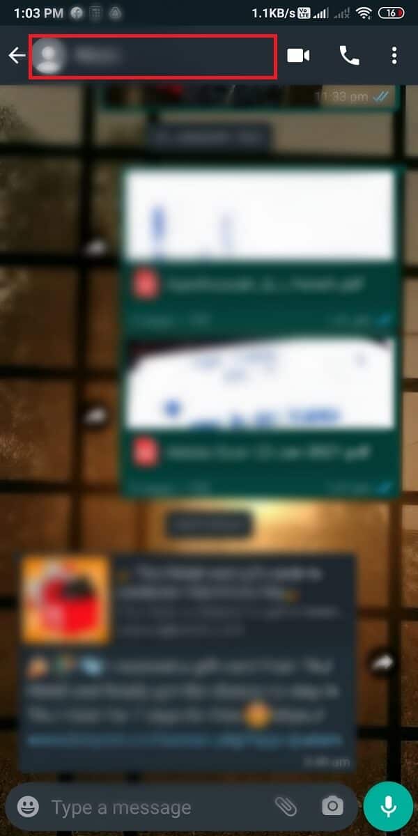 appuyez sur le nom du contact en haut de la boîte de discussion. | Correction des images Whatsapp ne s'affichant pas dans la galerie