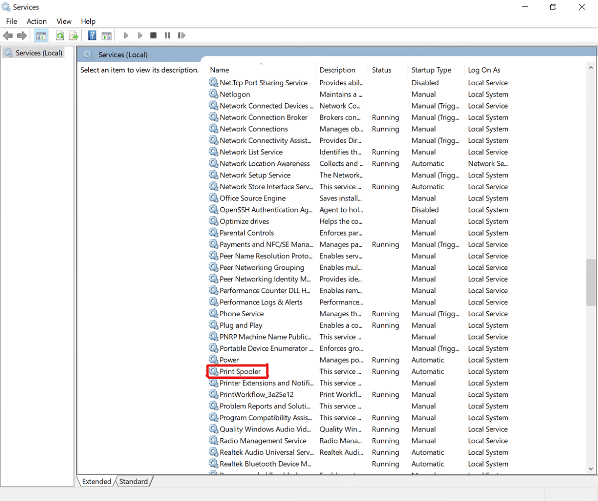 Recherchez "Print Spooler" dans le menu et double-cliquez pour ouvrir les propriétés.