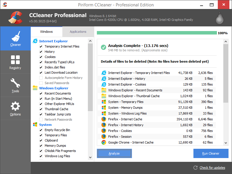 Ștergeți fișierele temporare utilizate de programele care utilizează CCleaner