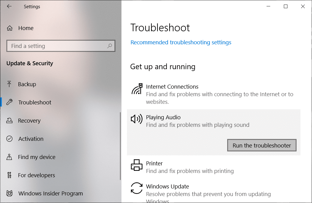 Faceți clic pe Run the Troubleshooter sub Redare audio | Remediați serviciile audio care nu răspund în Windows 10