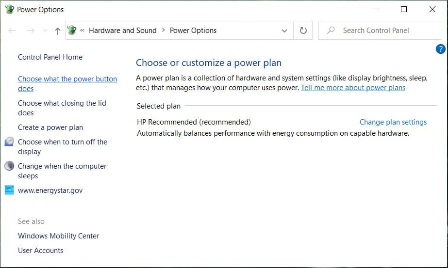 Clique em Escolher o que os botões de energia fazem na coluna superior esquerda | Corrigir o Windows 10 não será desligado completamente