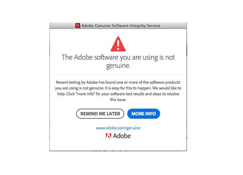 Correction de l'erreur "Le logiciel Adobe que vous utilisez n'est pas authentique"