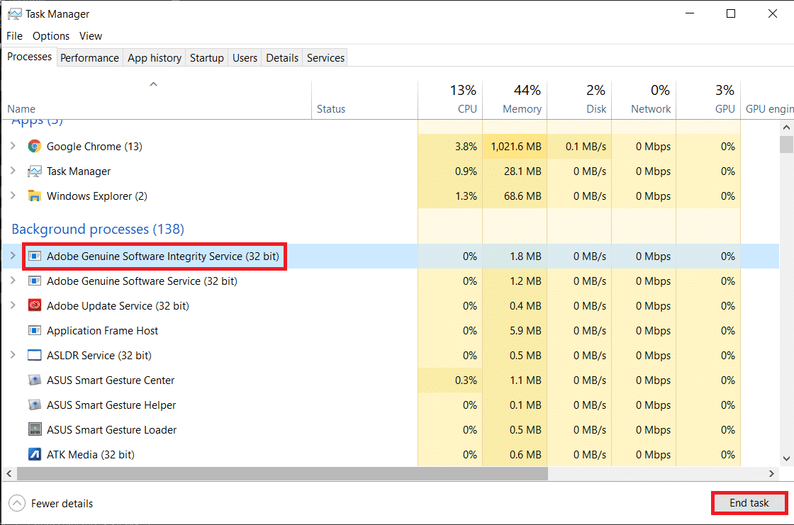 cliquez sur le bouton Fin de tâche dans le coin inférieur droit. | Correction : erreur "Le logiciel Adobe que vous utilisez n'est pas authentique"