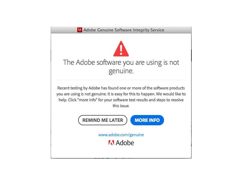 Correction de l'erreur "Le logiciel Adobe que vous utilisez n'est pas authentique"