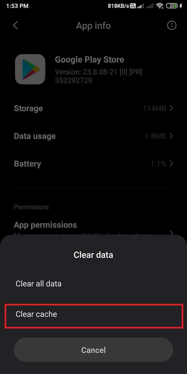 Une fenêtre apparaîtra, appuyez sur "Effacer le cache".
