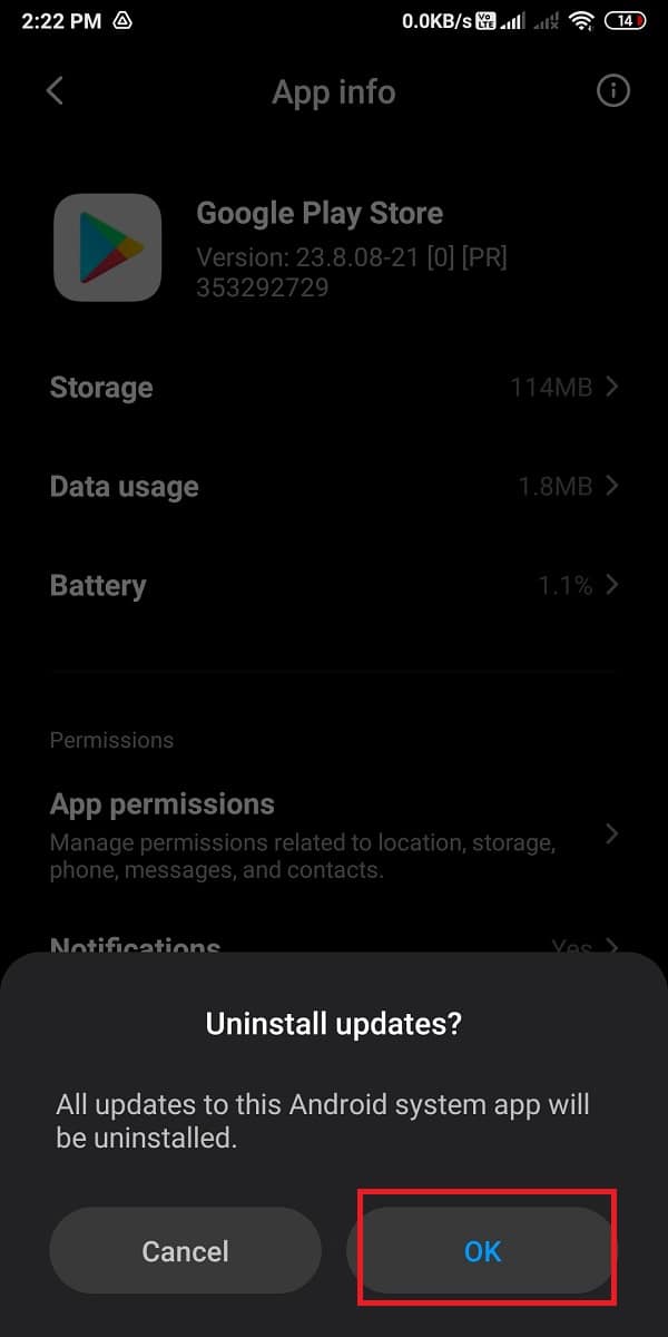 une fenêtre apparaîtra, sélectionnez "Ok" pour confirmer votre action.