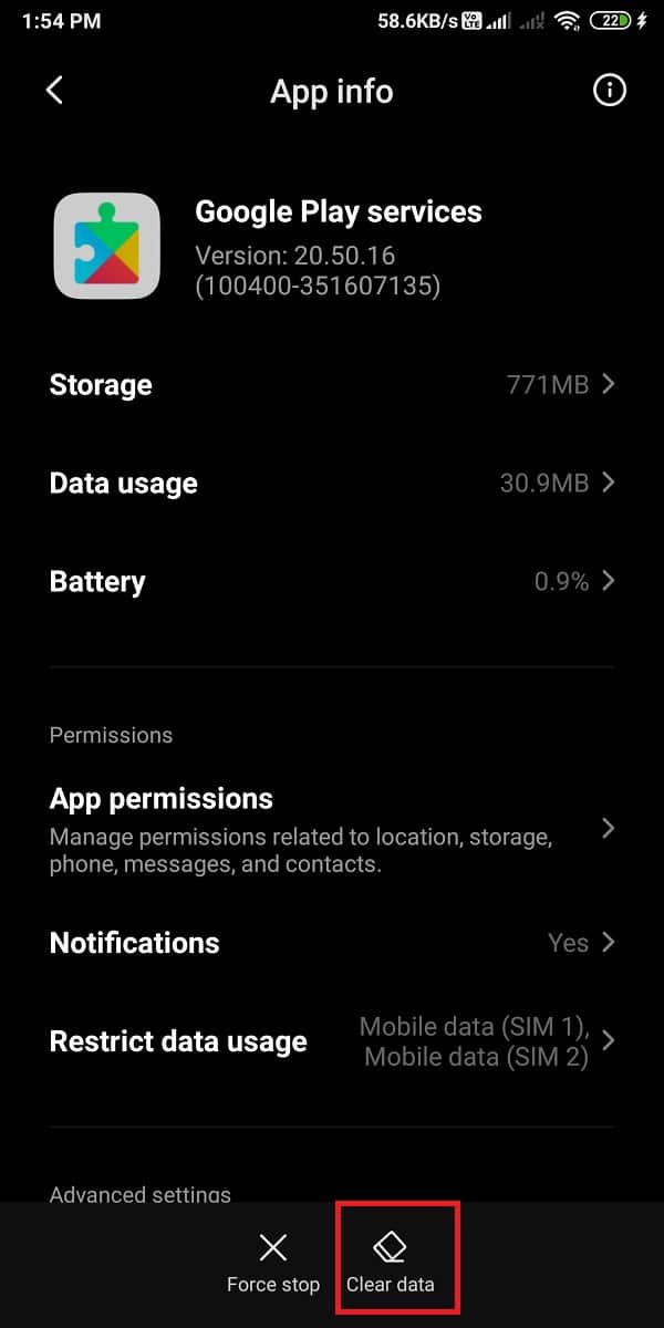 Après avoir localisé les services Google Play, appuyez sur "Effacer les données"