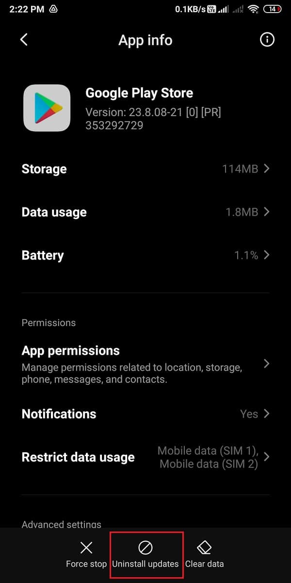 accédez au Google Play Store et appuyez sur désinstaller