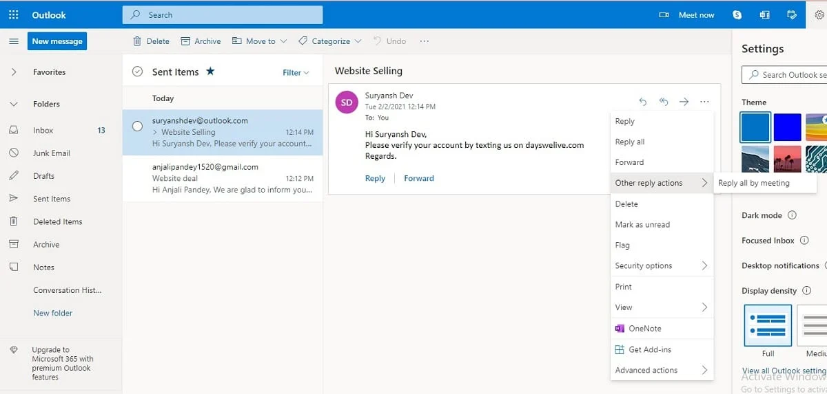 Cliquez sur "Actions" dans l'onglet Message. | Comment rappeler un e-mail dans Outlook ?