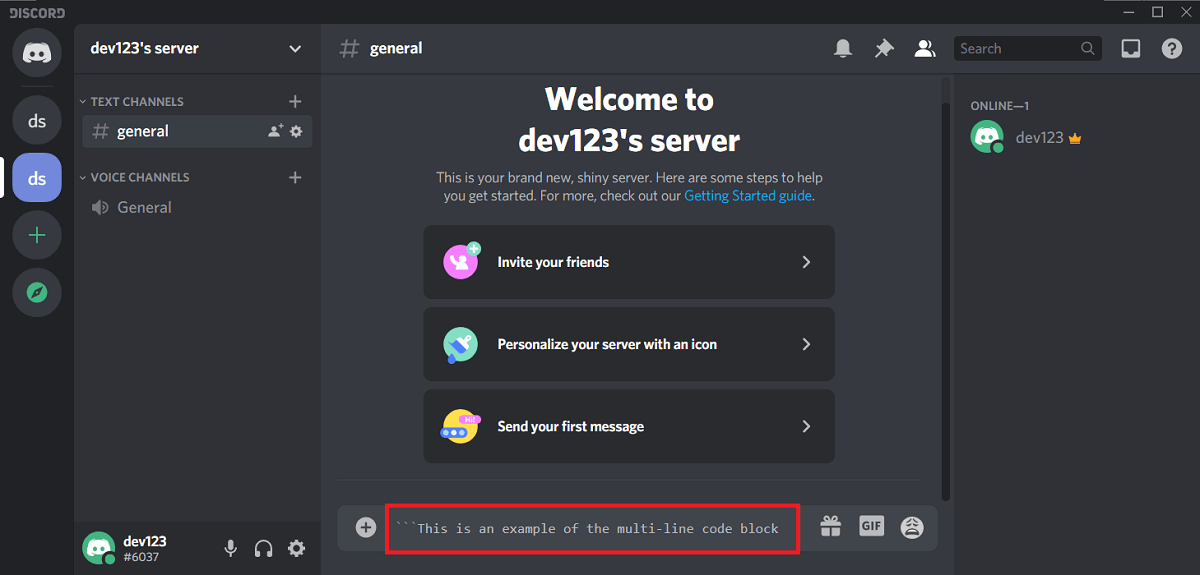 Création de blocs de code dans Discord, bloc de code multiligne