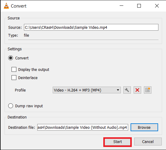 Appuyez sur le bouton Démarrer pour lancer la conversion.