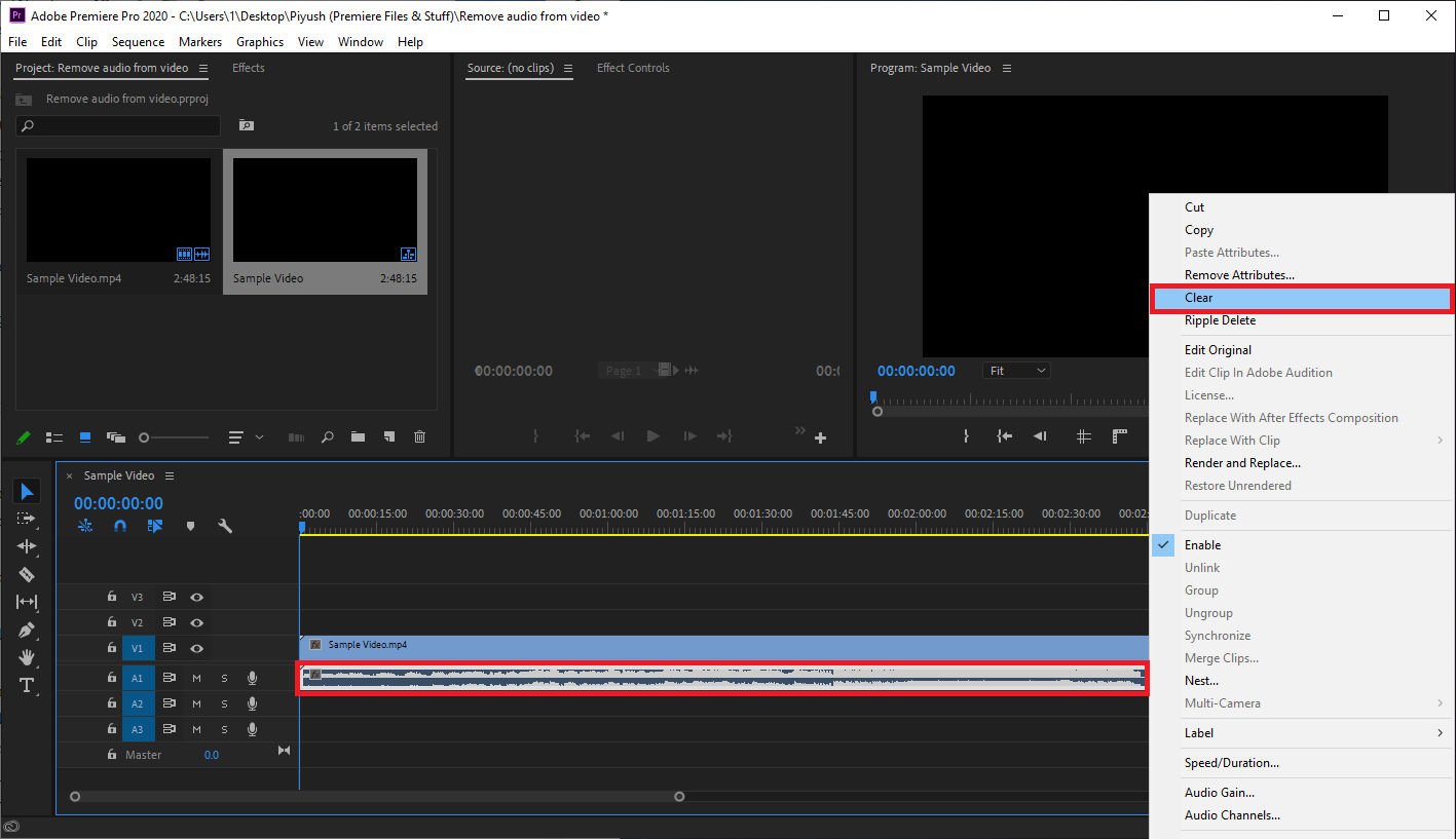 sélectionnez la partie audio et appuyez sur la touche Suppr pour vous en débarrasser.