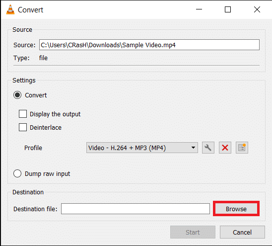 cliquez sur le bouton Parcourir et définissez une destination appropriée pour le fichier converti.