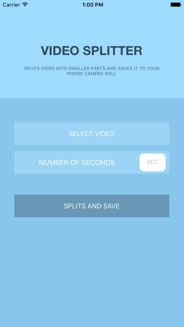 Sub VIDEO SPLITTER atingeți SELECT VIDEO