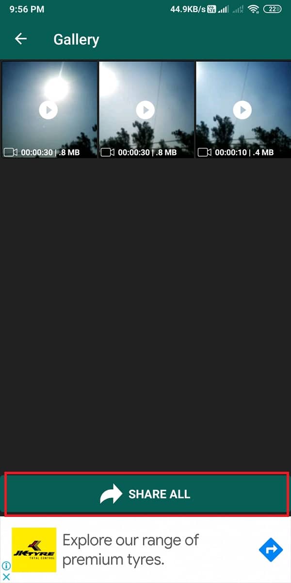 selectați opțiunea „partajați tot” din partea de jos | Cum să postezi sau să încarci un videoclip lung pe starea Whatsapp?