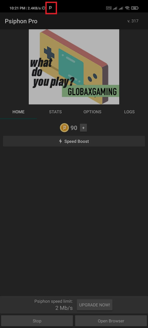 عند الانتهاء ، سترى رمز "P" وامض في لوحة الإشعارات