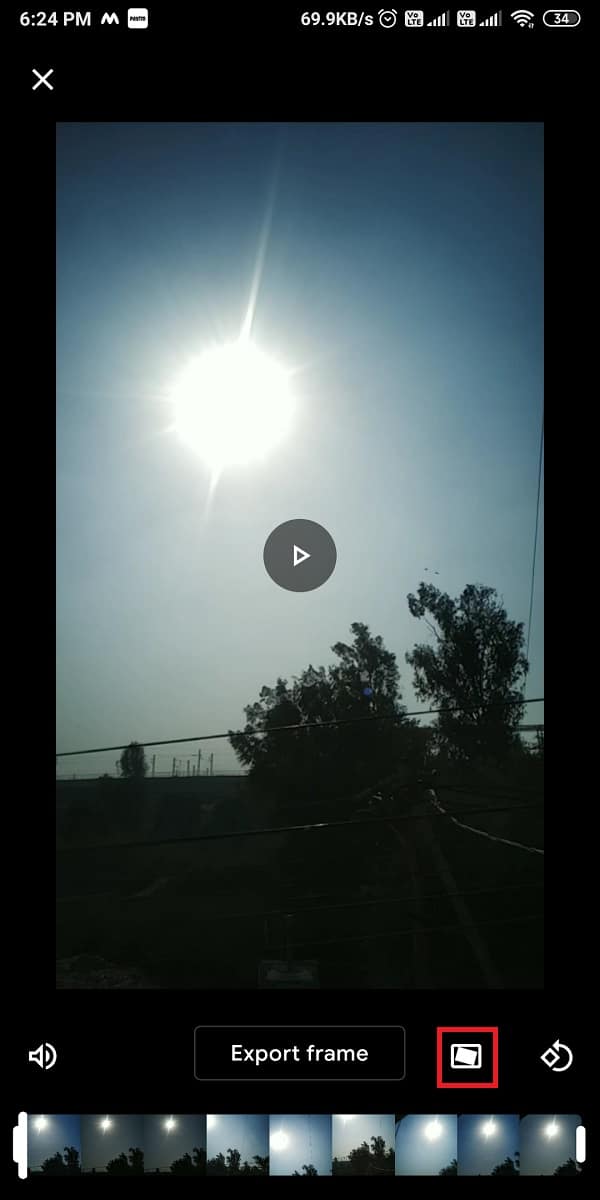 Appuyez sur l'icône Stabiliser juste à côté du cadre d'exportation. | Comment stabiliser les vidéos sur un téléphone Android ?