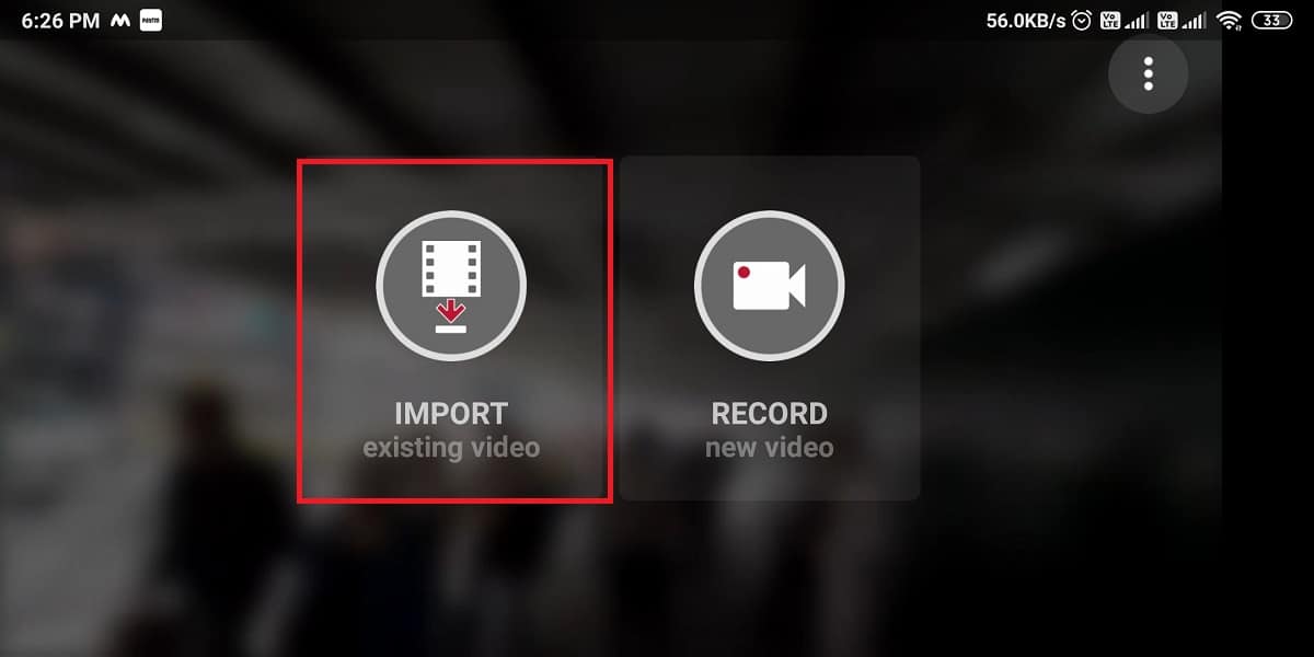 Lancez l'application sur votre appareil et appuyez sur Importer pour sélectionner la vidéo que vous souhaitez stabiliser.