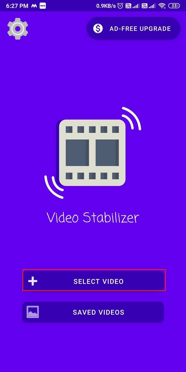 Lancez l'application sur votre appareil et appuyez sur "Sélectionner une vidéo" | Comment stabiliser les vidéos sur un téléphone Android ?