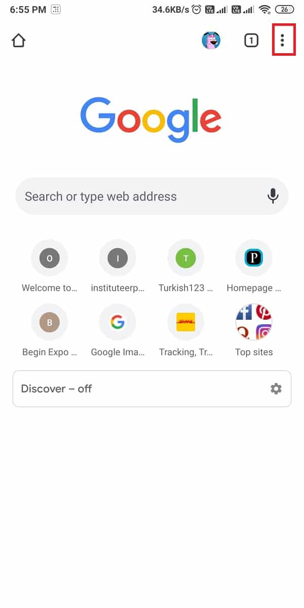 Ouvrez Google Chrome sur votre téléphone Android Appuyez sur les trois points verticaux