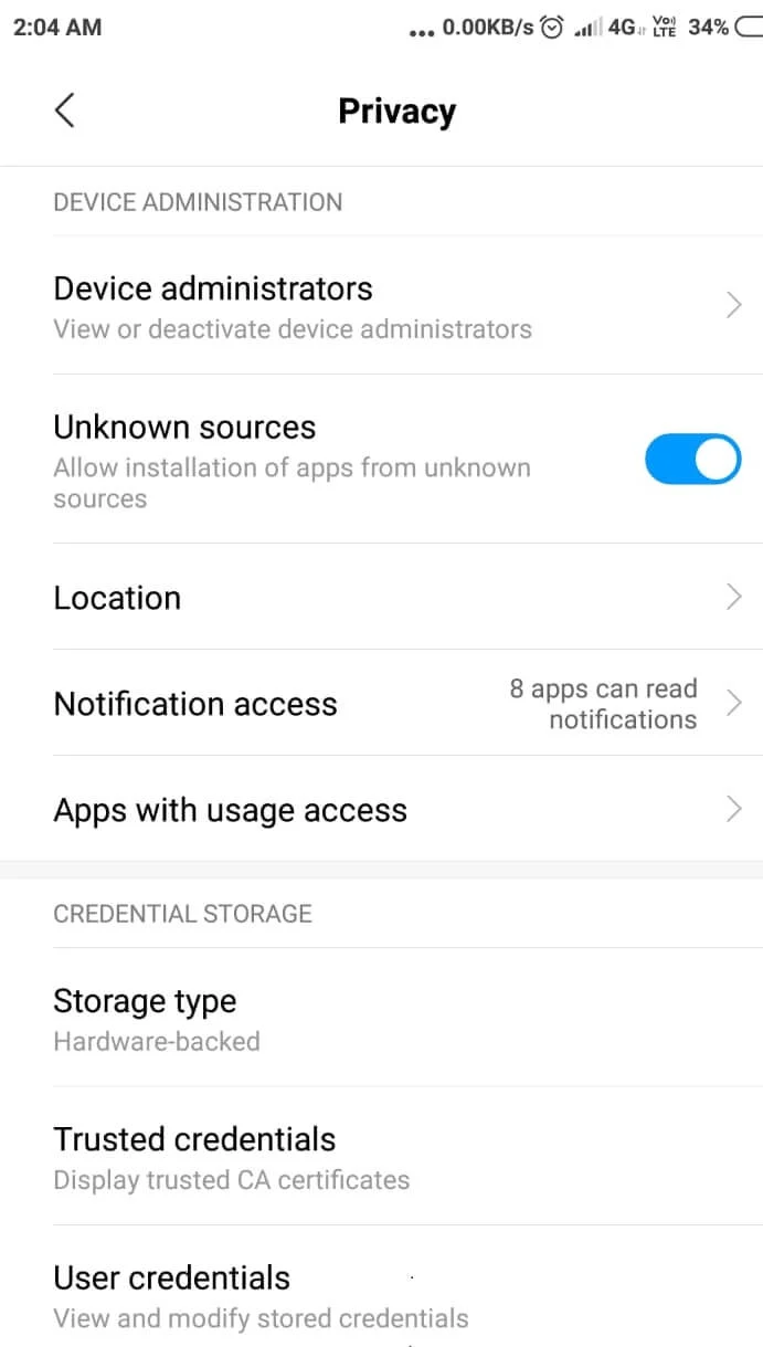 găsiți un comutator de comutare pentru „Surse necunoscute”