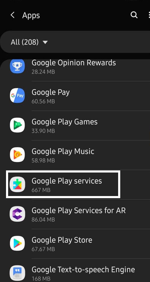 Localisez les services Google Play et ouvrez-le