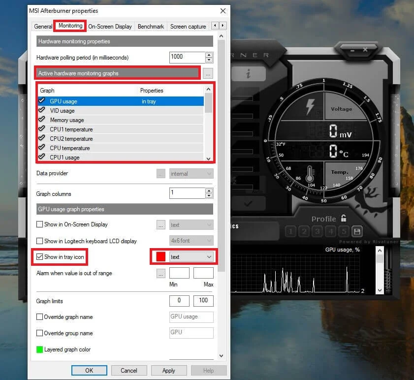 modifica los gráficos que te interesa fijar en tu barra de tareas. | Cómo mostrar la temperatura de la CPU y la GPU en la barra de tareas
