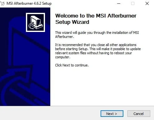 Descarga la aplicación MSI Afterburn. Instale la aplicación.