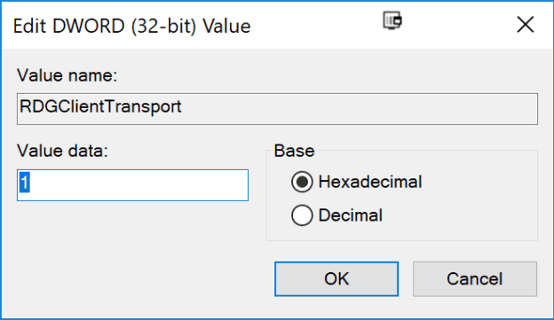 Redenumiți valoarea în RDGClientTransport.