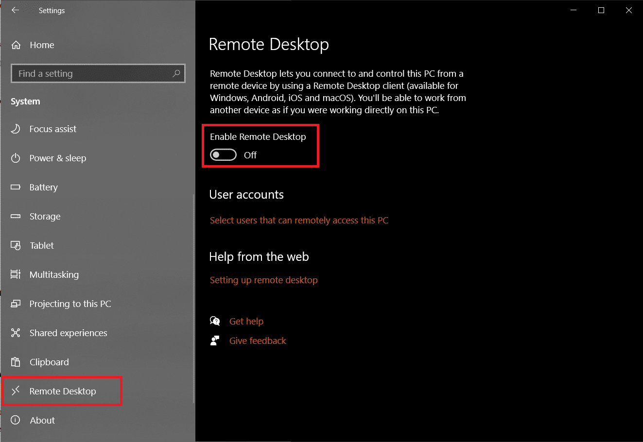Activați Desktop la distanță