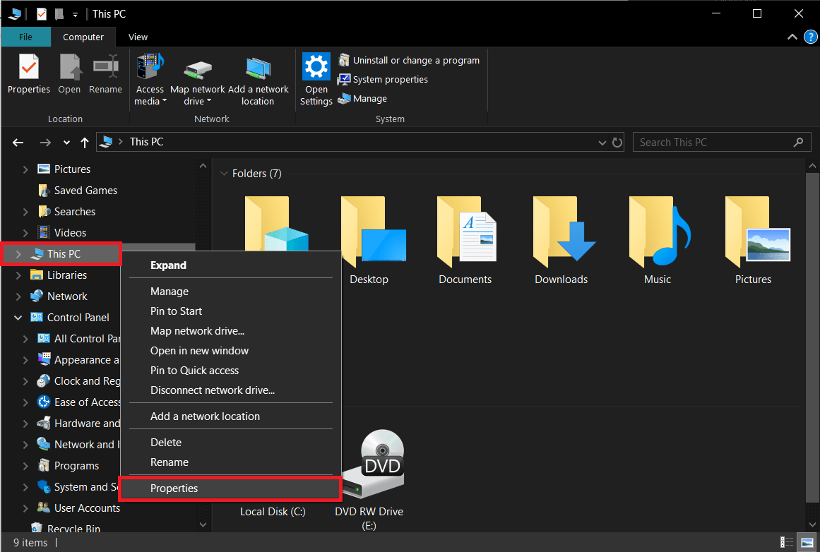 Faceți clic dreapta pe Acest PC și selectați Proprietăți