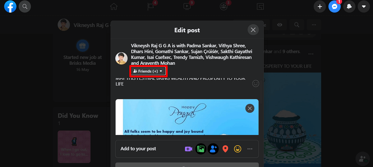 Verrebbe visualizzata la finestra Seleziona privacy. Scegli "Pubblico" come impostazione della privacy