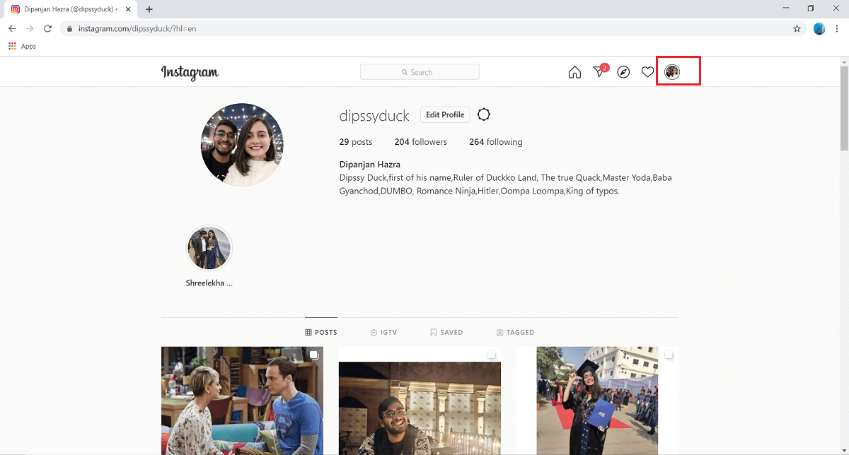 Cliquez sur votre photo de profil en haut à droite de l'écran