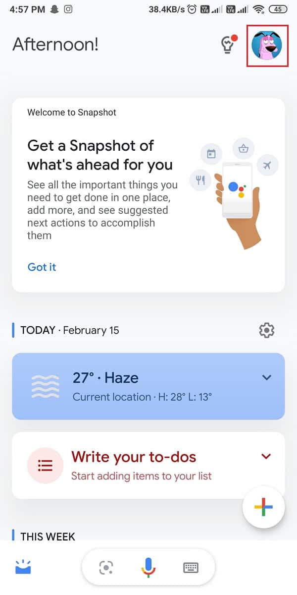 Appuyez sur l'icône de votre profil dans le coin supérieur droit de l'écran. | Correction de l'assistant Google ne fonctionnant pas sur Android