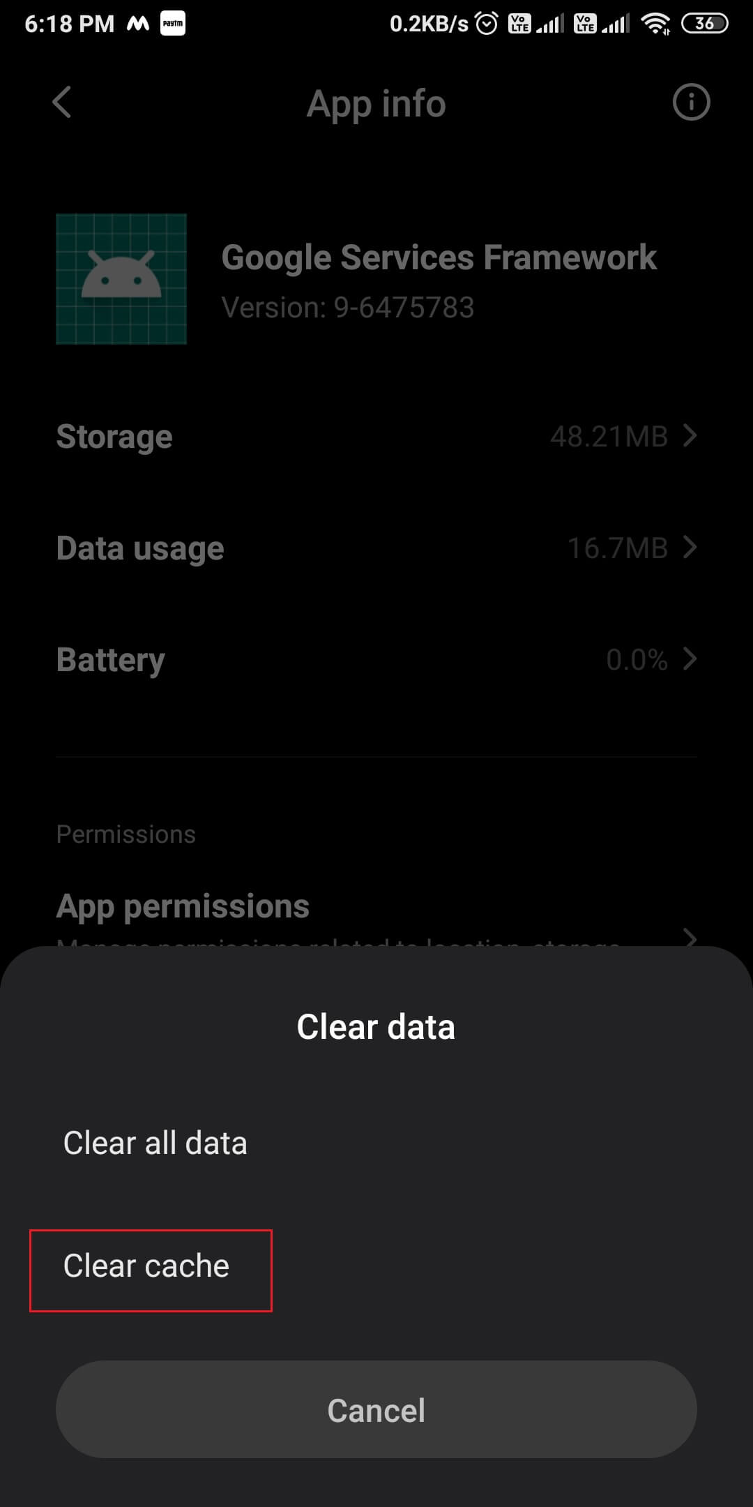 Sélectionnez "Effacer le cache".