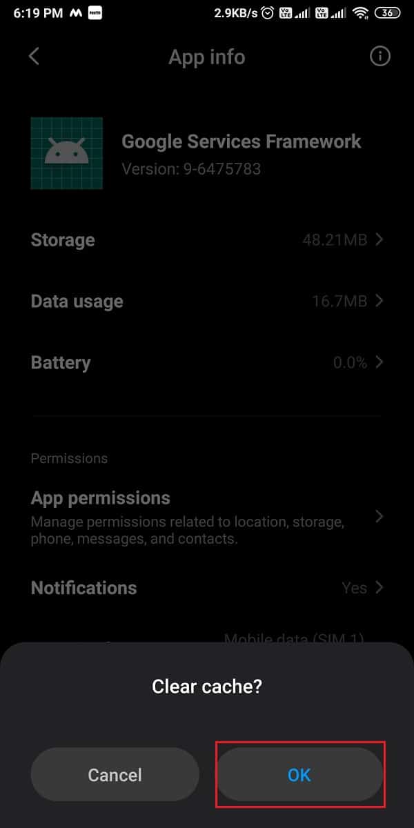 Enfin, appuyez sur "OK" pour effacer les données de l'application. | Correction de l'assistant Google ne fonctionnant pas sur Android