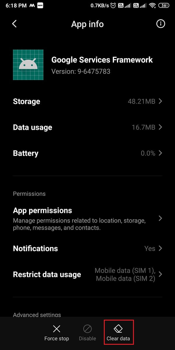 Localisez les services Google dans la liste des applications et appuyez sur "Effacer les données" | Correction de l'assistant Google ne fonctionnant pas sur Android