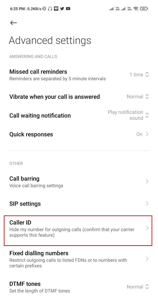 vous trouverez l'option d'identification de l'appelant. Appuyez dessus.