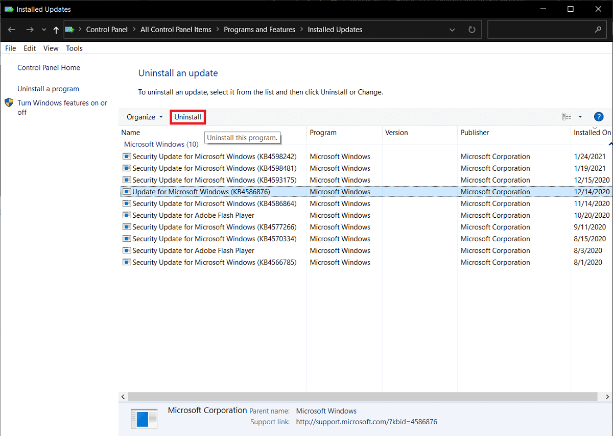 selectați și faceți clic pe butonul Dezinstalare. | Remediere: Camera laptopului nu funcționează pe Windows 10